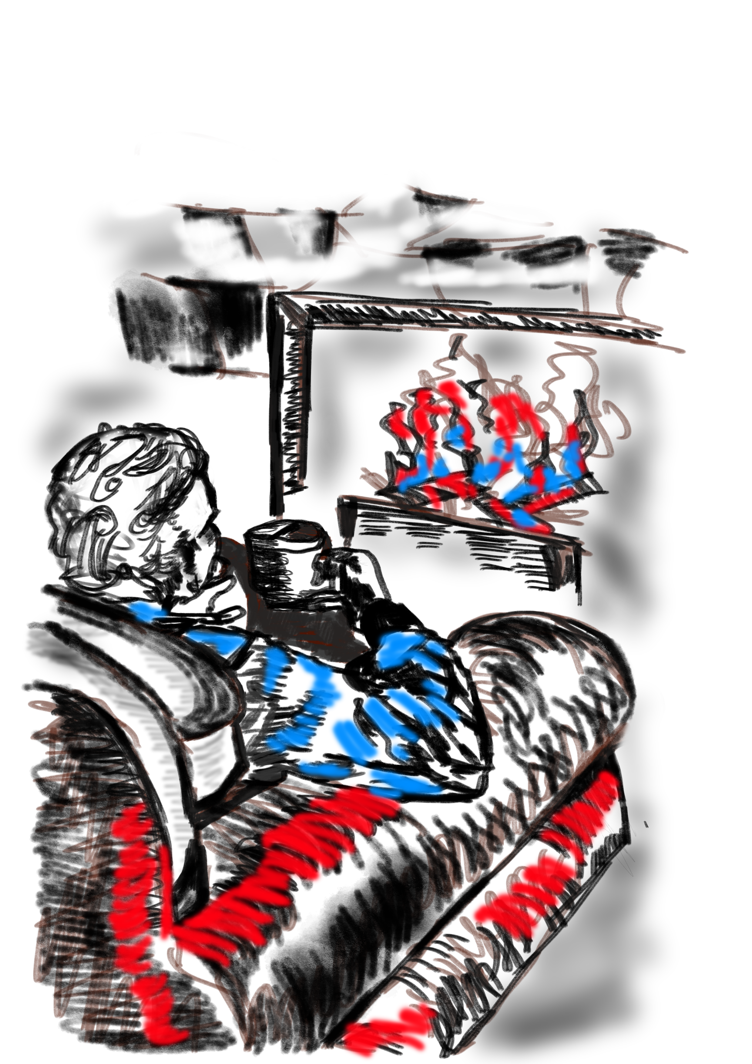 Silvio in front of the wood stove